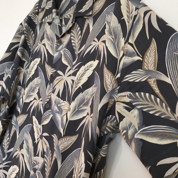 Axist Y2K Boho silk Hawaiian Tropical leaf print short sleeve button up shirt - Picture 6 of 15